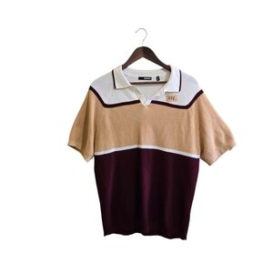 Murano Women's Polo Sweater Size XL Short Sleeve Cranberry White Cotton Blend